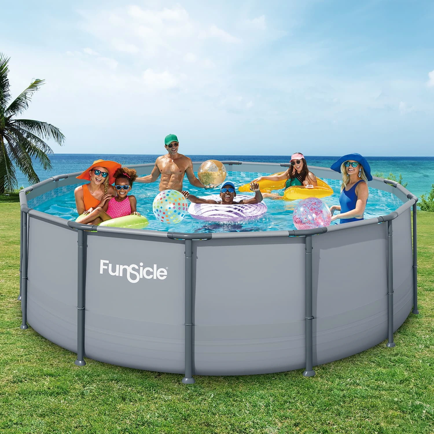 Funsicle Oasis Above Ground Metal Frame Swimming Pool Set – with FB1200S AutoSkimmer Pump, Ladder, Cover, Cloth & Deluxe Maint. Kit, 14′ x 48″, Round, Gray - Image 9