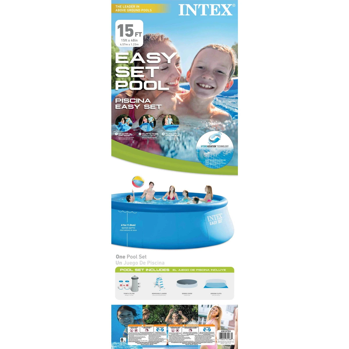 Intex 15ft x 48in Easy Swimming Pool Kit w/ 1000 GPH GFCI Filter Pump 26167EH - Image 7
