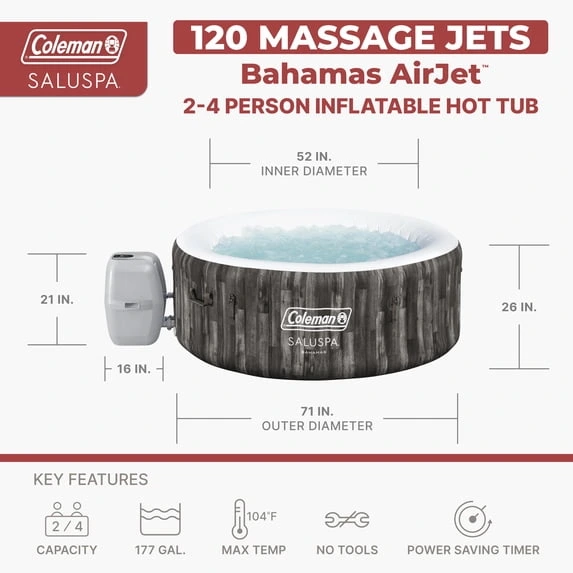 Coleman SaluSpa Bahamas AirJet 2-4 Person Circle Inflatable Hot Tub with Pump #P08411 - Image 3