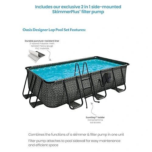 Funsicle Oasis Designer Rectangular Above Ground Pool Set Dark Herringbone Gray - Image 2