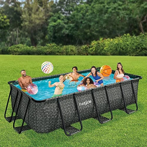 Funsicle Oasis Designer Rectangular Above Ground Pool Set Dark Herringbone Gray - Image 7