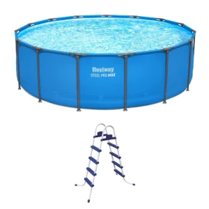 Bestway Steel Pro MAX 15′ x 48″ Round Above Ground Swimming Pool & Pool Ladder
