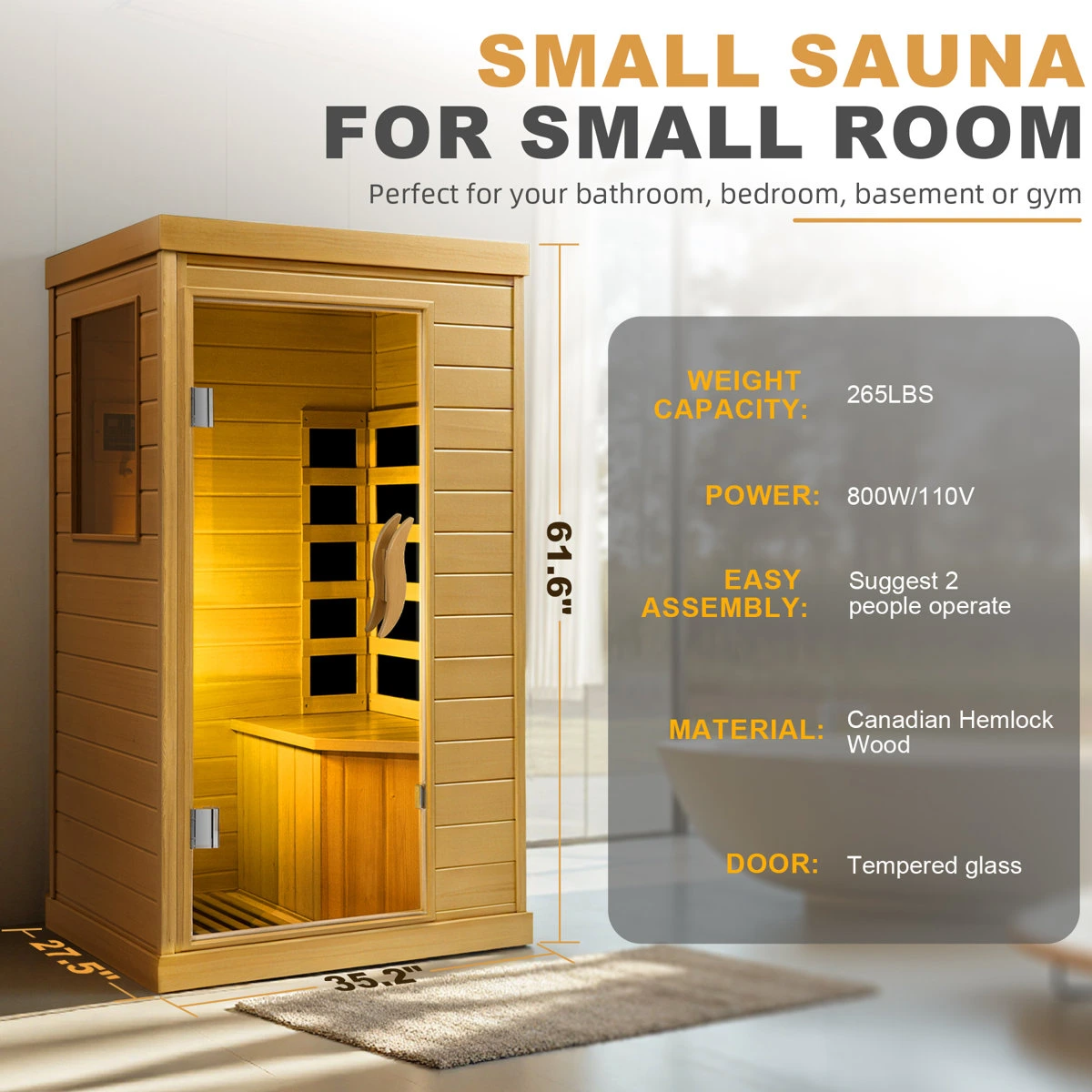 HomeMiYN Far Infrared Wood Sauna Box ,traditional Sauna Room Indoor Home Spa Low-emf Dry Saunas Single Person Spa Canada Hemlock,nature - Image 4