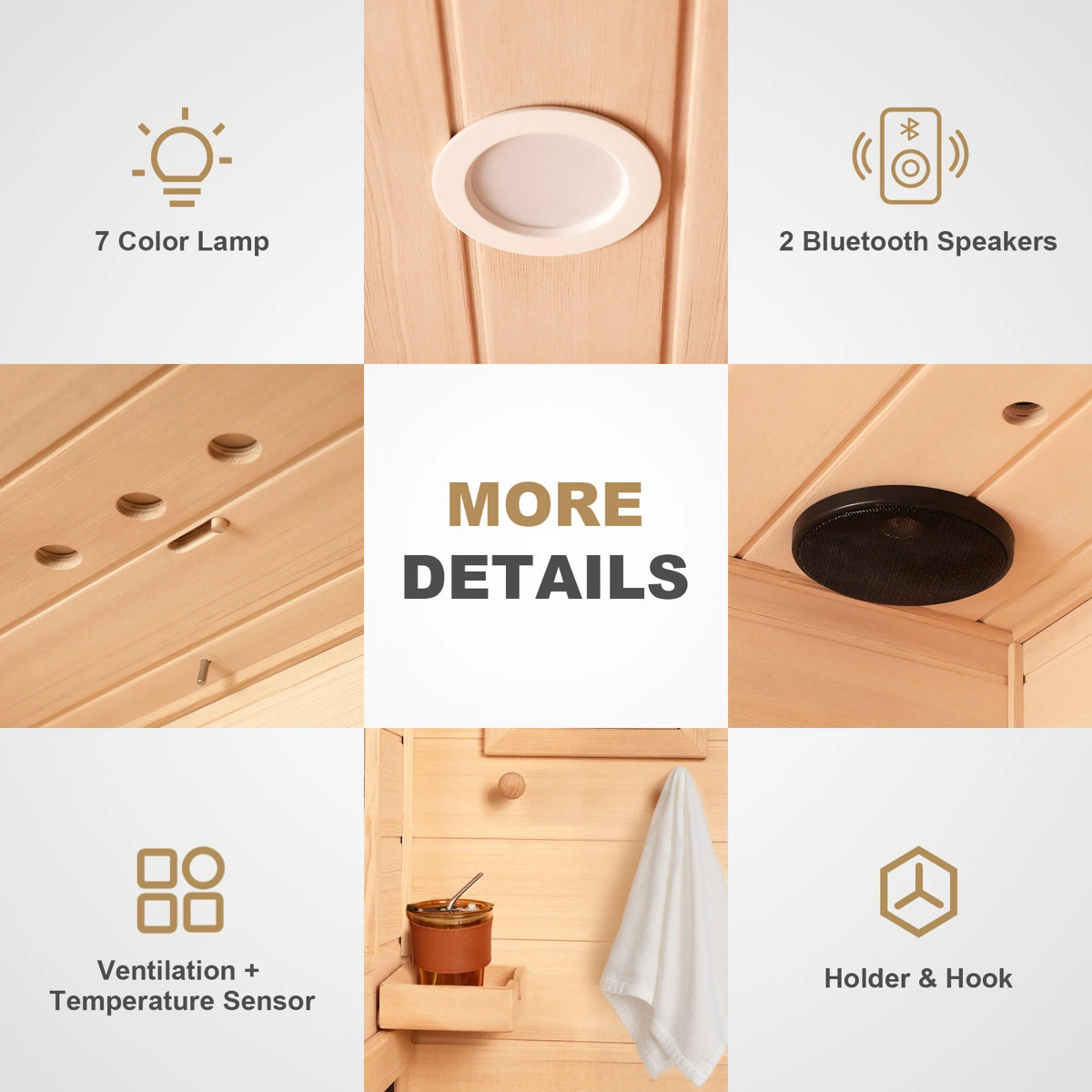HomeMiYN Far Infrared Wood Sauna Box ,traditional Sauna Room Indoor Home Spa Low-emf Dry Saunas Single Person Spa Canada Hemlock,nature - Image 8