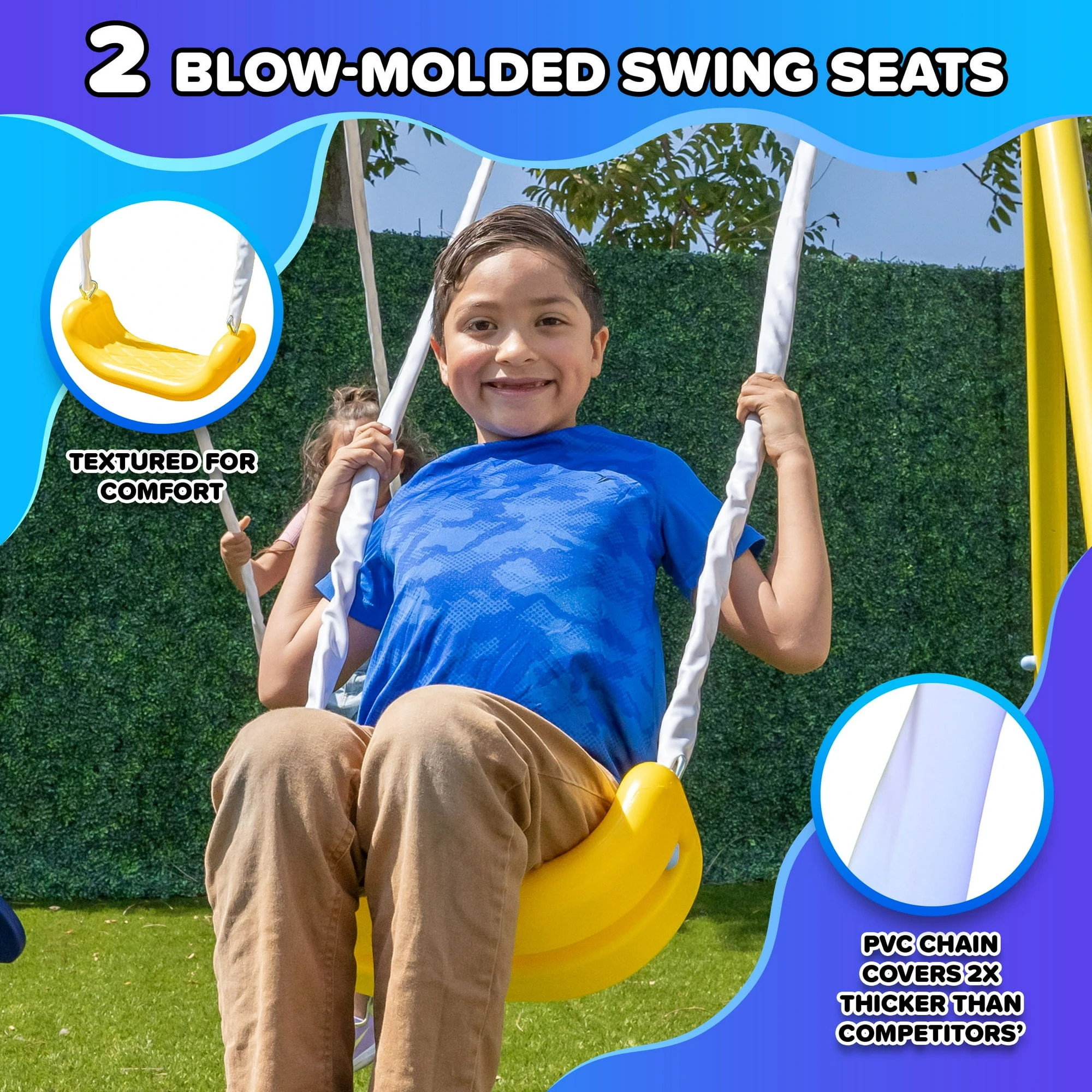 Sportspower Super Star 5-in-1 Metal Swing Set: 2 Swings, Flying Saucer, 2-Person Roman Glider, 6.5ft Slide; Great for Kids 3-8; Bonus Anchor Kit - Image 3