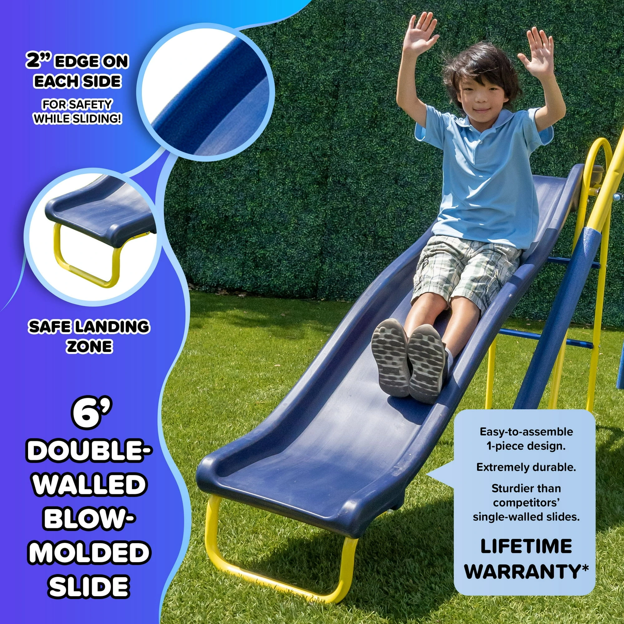 Sportspower Super Star 5-in-1 Metal Swing Set: 2 Swings, Flying Saucer, 2-Person Roman Glider, 6.5ft Slide; Great for Kids 3-8; Bonus Anchor Kit - Image 4