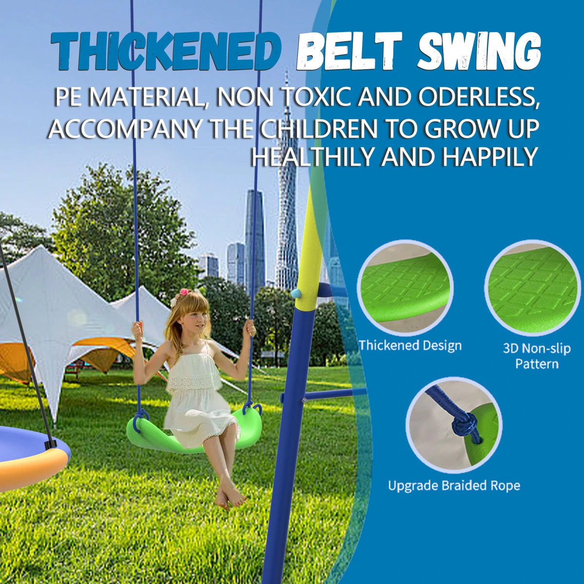SUMIJ 8 in1 Swing Sets for Backyard with Kids Slide Outdoor Heavy-Duty Metal Playset for Kids 550lbs Swing Set with Slide, Saucer Seat, 2 Belt Seat, Soccer Goals, Glider,Baby Swing Set and Baketball Hoop - Image 10