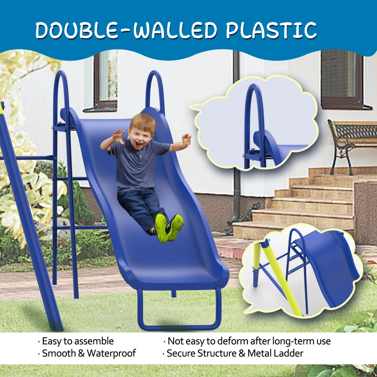 SUMIJ 8 in1 Swing Sets for Backyard with Kids Slide Outdoor Heavy-Duty Metal Playset for Kids 550lbs Swing Set with Slide, Saucer Seat, 2 Belt Seat, Soccer Goals, Glider,Baby Swing Set and Baketball Hoop - Image 12