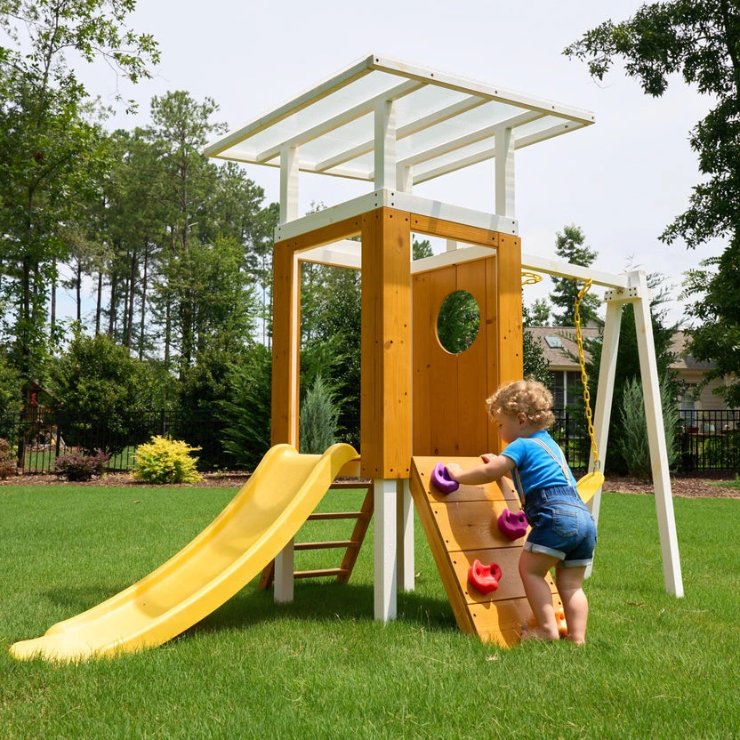 Avenlur Forest Small Outdoor Toddler Swing Set Compact Wooden Swing Frame for Babies & Kids