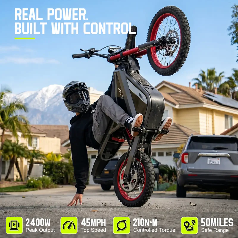 TST GT63 Electric Dirt Bike, 2400W Brushless Hub Motor, 45 MPH Top Speed, 48V 22.5Ah Battery with 50 Mile Range, 210Nm Torque, Front Hydraulic Suspension - Image 12