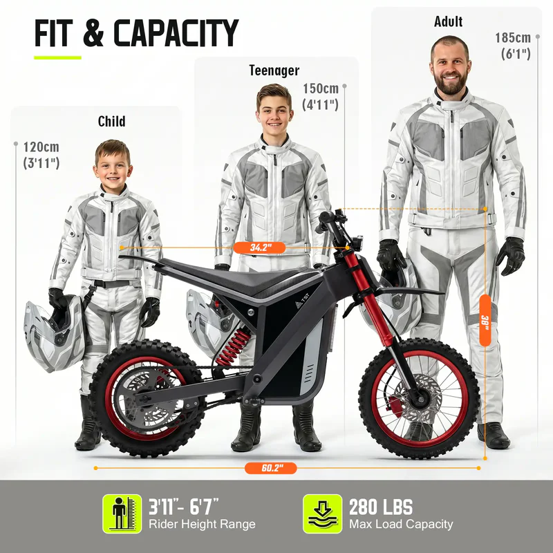 TST GT63 Electric Dirt Bike, 2400W Brushless Hub Motor, 45 MPH Top Speed, 48V 22.5Ah Battery with 50 Mile Range, 210Nm Torque, Front Hydraulic Suspension - Image 7