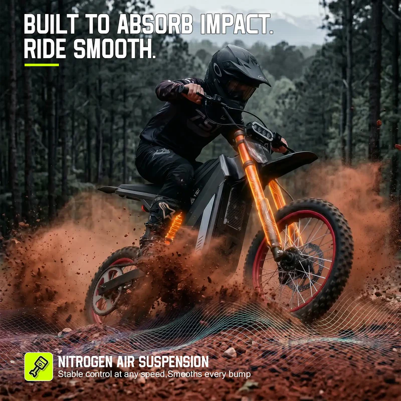 TST GT63 Electric Dirt Bike, 2400W Brushless Hub Motor, 45 MPH Top Speed, 48V 22.5Ah Battery with 50 Mile Range, 210Nm Torque, Front Hydraulic Suspension - Image 8