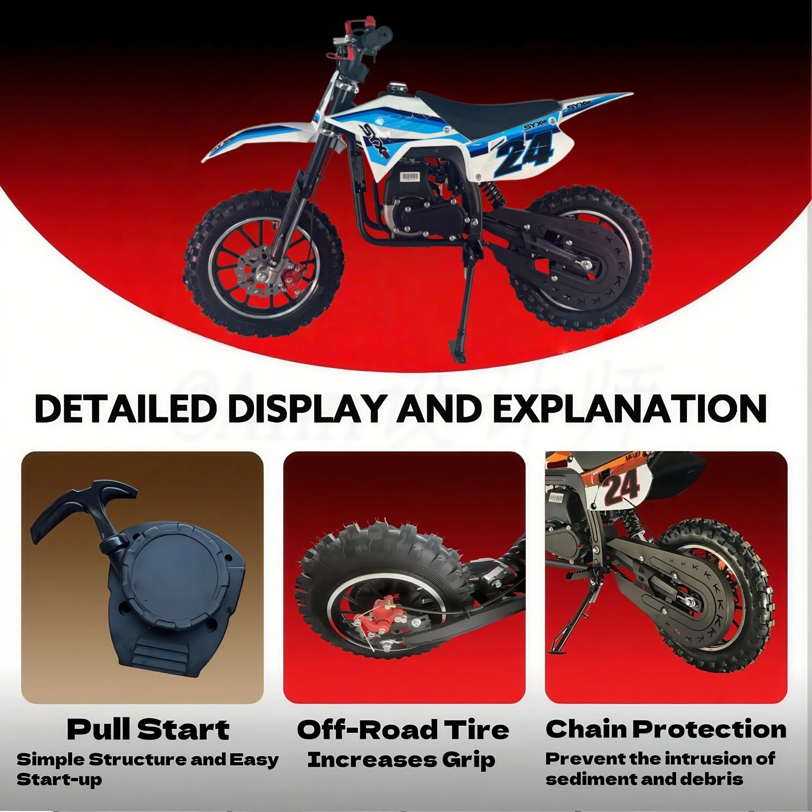 SYX MOTO MK 40cc 4 Stroke Mini Dirt Bike Pull Start Automatic Transmission Pit Bike for Kids - Image 5