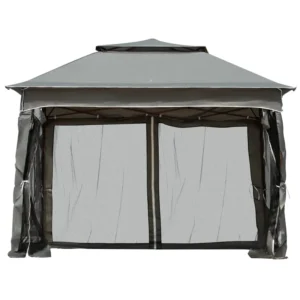 Arlmont & Co 11′ X Pop Up Canopy Gazebo, Outdoor Patio Shelter With Detachable Zipper Net. Instant Tent For Backyard And Garden. Dark Gray. 114 Sq Ft Shade