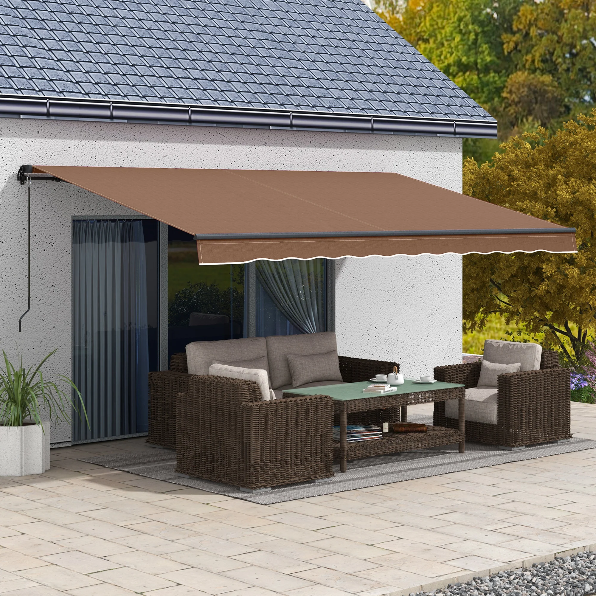 Outsunny 16′ x 10′ Retractable Sunshade Awning, UV-Resistant 280GSM Canopy, Brown - Image 10