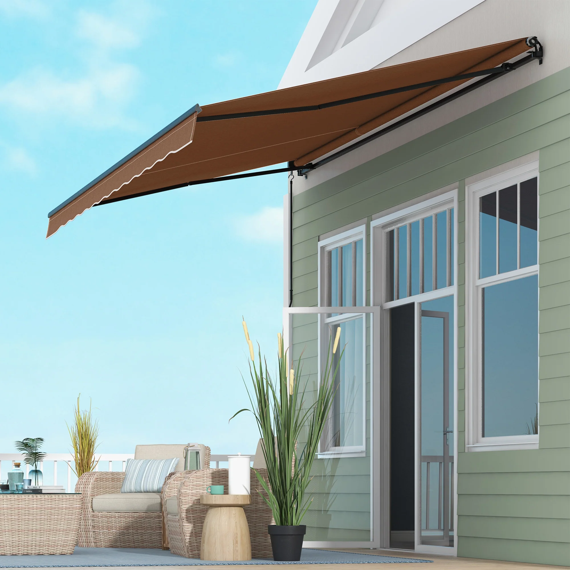 Outsunny 16′ x 10′ Retractable Sunshade Awning, UV-Resistant 280GSM Canopy, Brown - Image 2