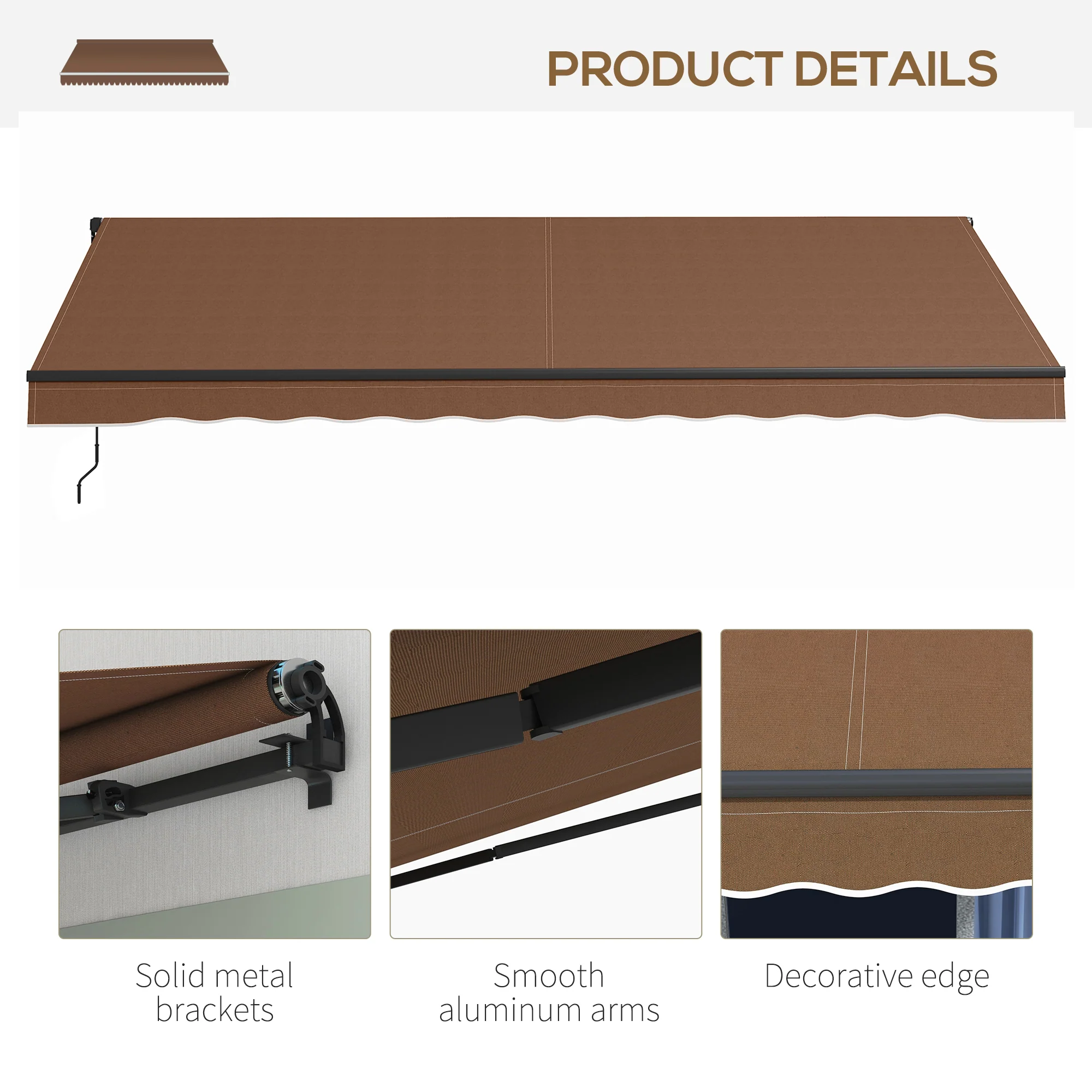 Outsunny 16′ x 10′ Retractable Sunshade Awning, UV-Resistant 280GSM Canopy, Brown - Image 3