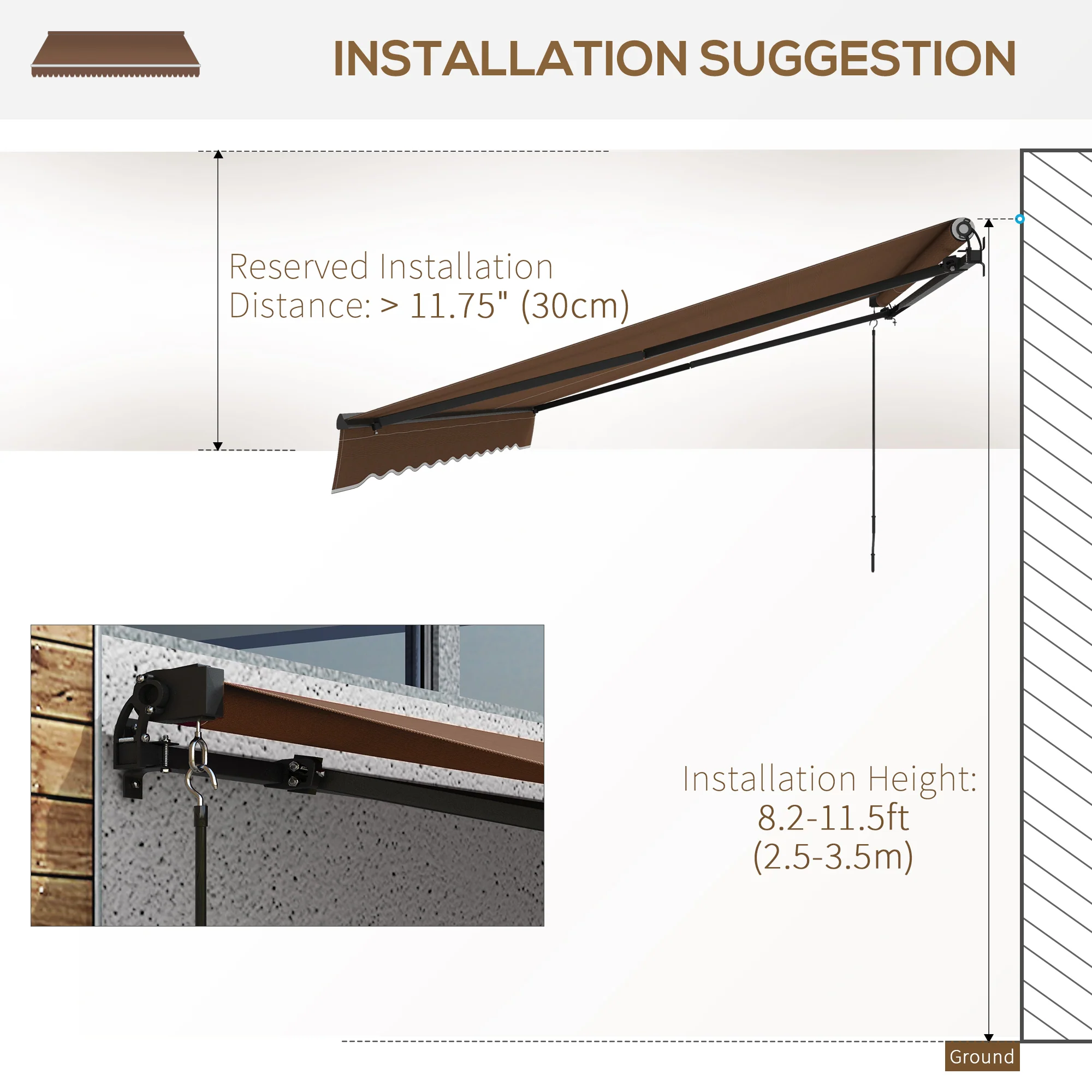 Outsunny 16′ x 10′ Retractable Sunshade Awning, UV-Resistant 280GSM Canopy, Brown - Image 4