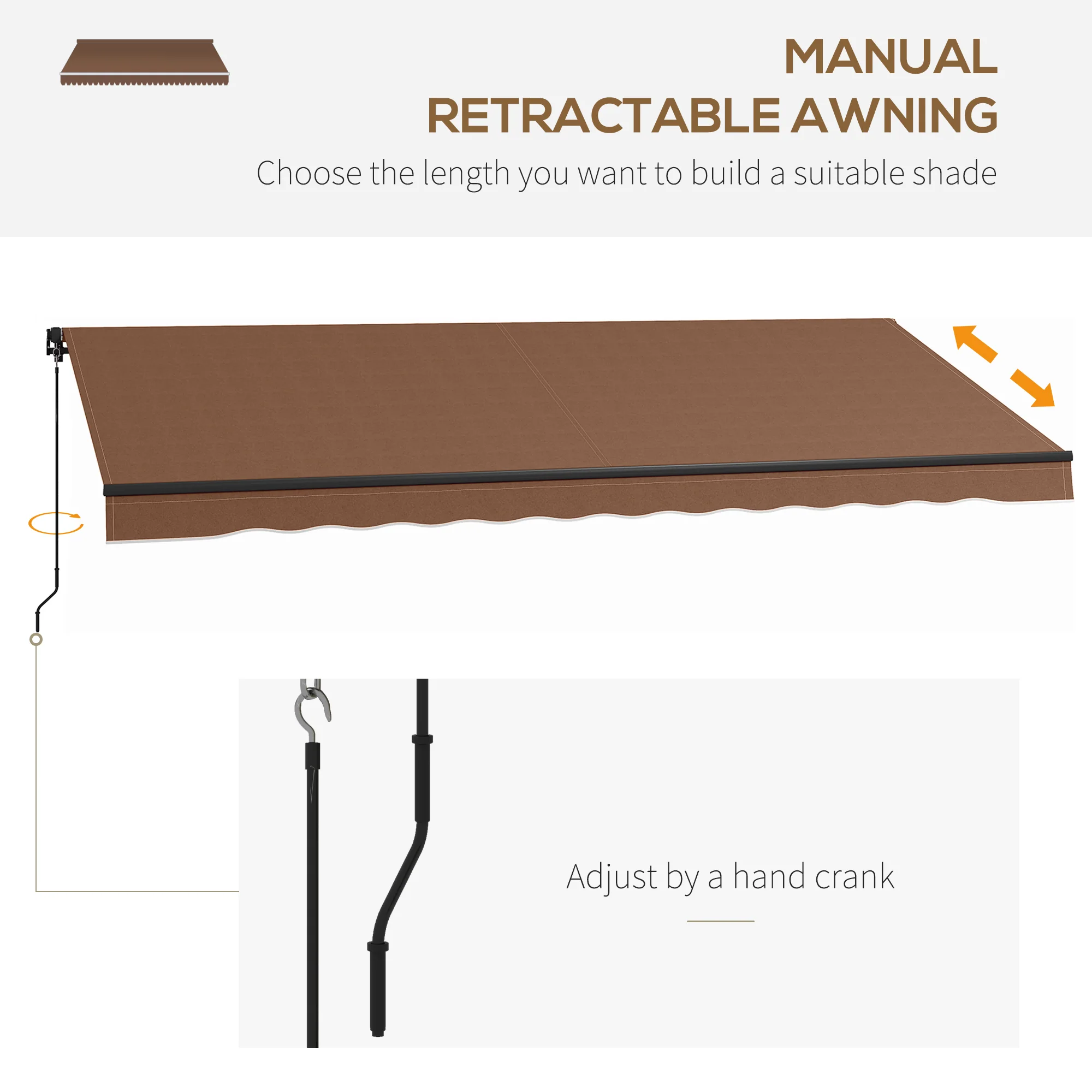 Outsunny 16′ x 10′ Retractable Sunshade Awning, UV-Resistant 280GSM Canopy, Brown - Image 7
