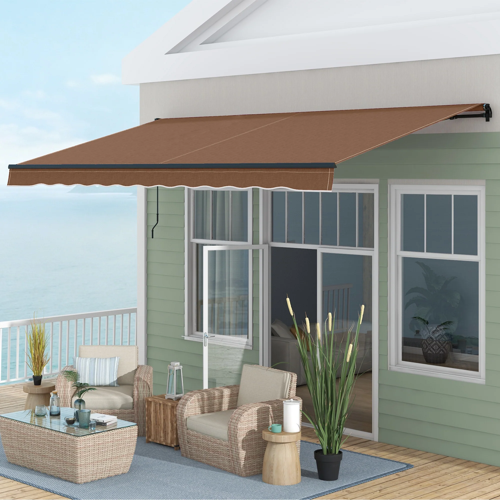 Outsunny 16′ x 10′ Retractable Sunshade Awning, UV-Resistant 280GSM Canopy, Brown - Image 9