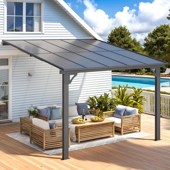AECOJOY 10’x10′ Adjustable Height Wall Mounted Outdoor Gazebos Pergola - Image 2