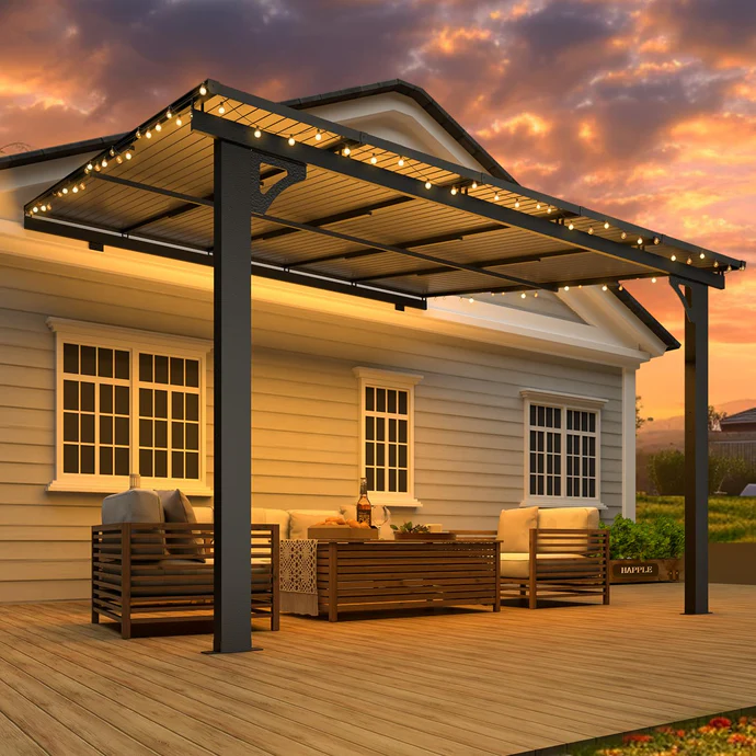 AECOJOY 10’x10′ Adjustable Height Wall Mounted Outdoor Gazebos Pergola - Image 4