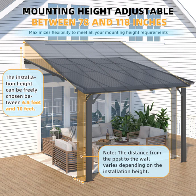 AECOJOY 10’x10′ Adjustable Height Wall Mounted Outdoor Gazebos Pergola - Image 7