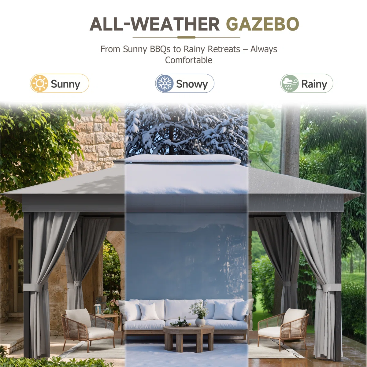 Furmax 13 Ft. W x 10 Ft. D Soft Top Steel Patio Gazebo with 2-Tier Canopy and Zippered Mesh Netting for Outdoor, Patio, Garden, and Backyard Activities - Image 2