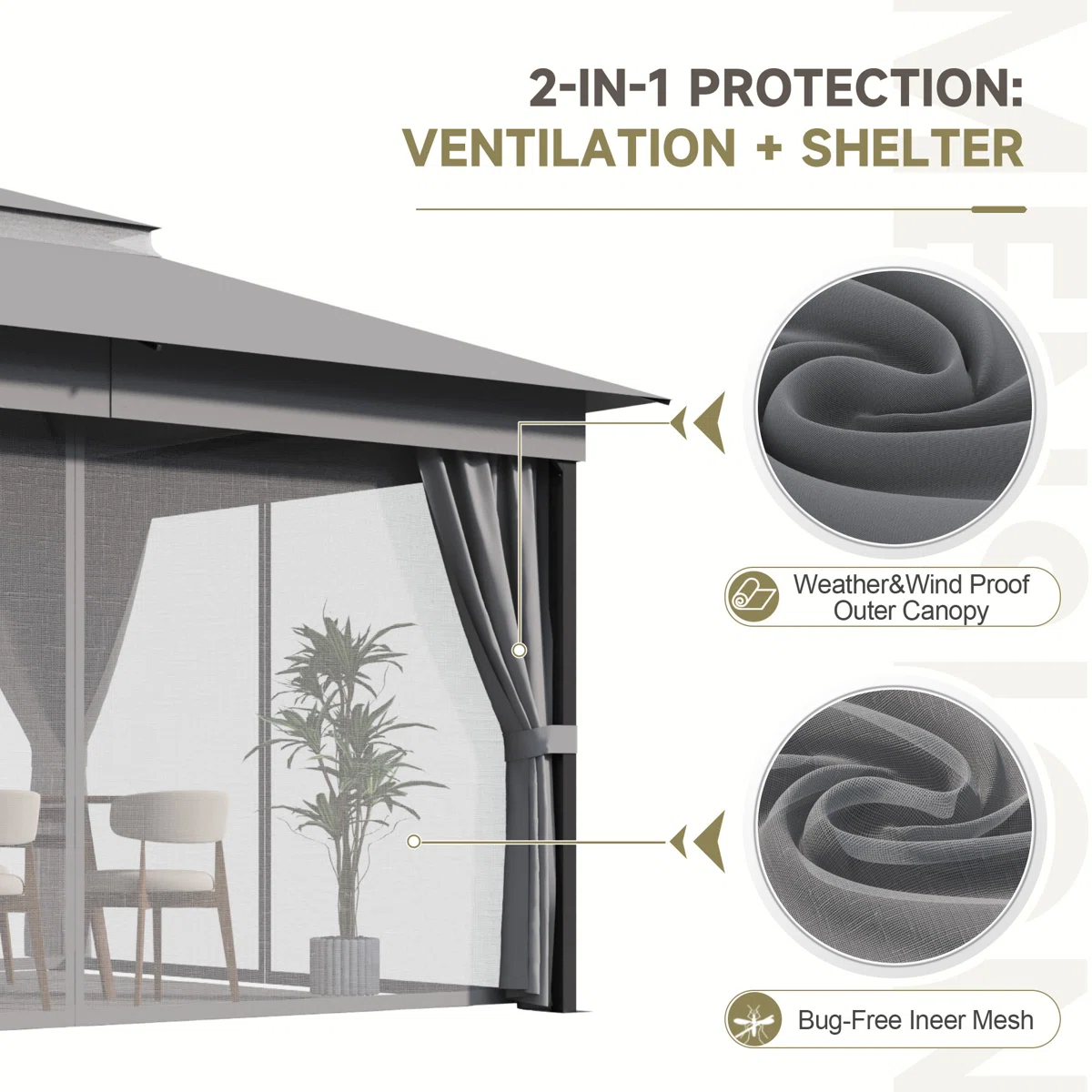 Furmax 13 Ft. W x 10 Ft. D Soft Top Steel Patio Gazebo with 2-Tier Canopy and Zippered Mesh Netting for Outdoor, Patio, Garden, and Backyard Activities - Image 3