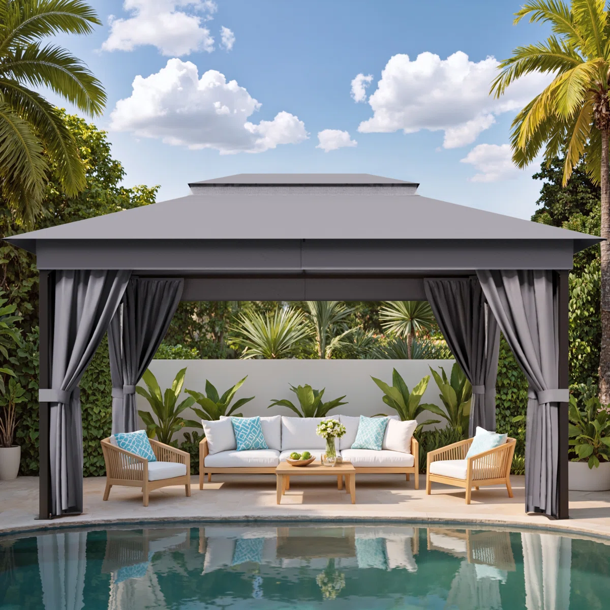 Furmax 13 Ft. W x 10 Ft. D Soft Top Steel Patio Gazebo with 2-Tier Canopy and Zippered Mesh Netting for Outdoor, Patio, Garden, and Backyard Activities - Image 7