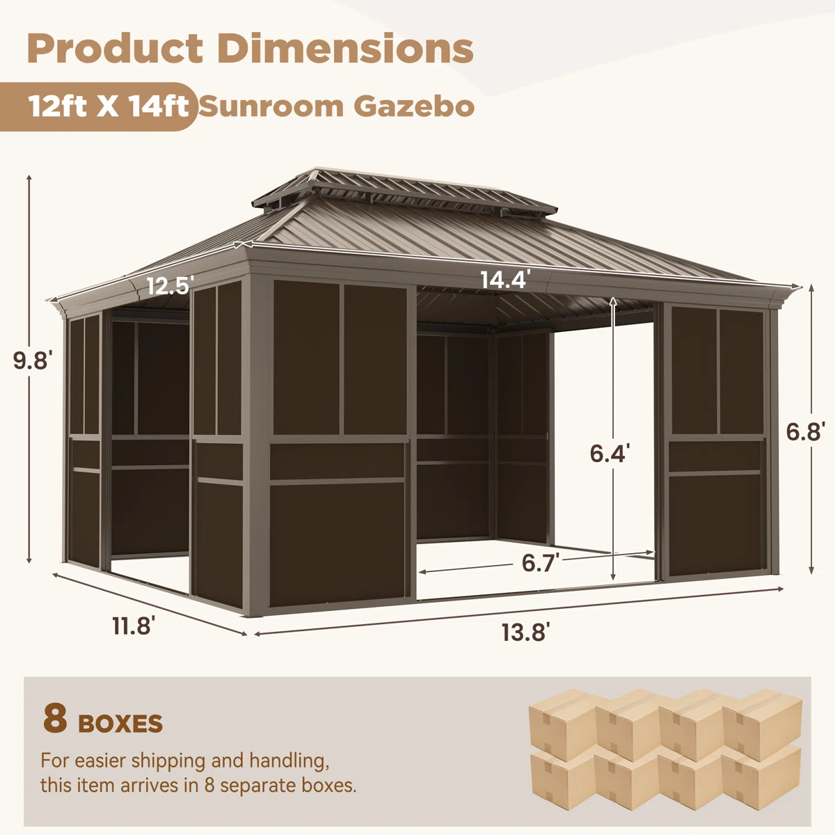 EROMMY 14 Ft. W X 12 Ft. D Outdoor Hardtop Gazebo, Double Top Galvanized Steel Roof Aluminum Sunroom - Image 10