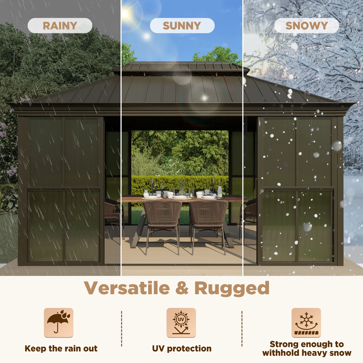 EROMMY 14 Ft. W X 12 Ft. D Outdoor Hardtop Gazebo, Double Top Galvanized Steel Roof Aluminum Sunroom - Image 3