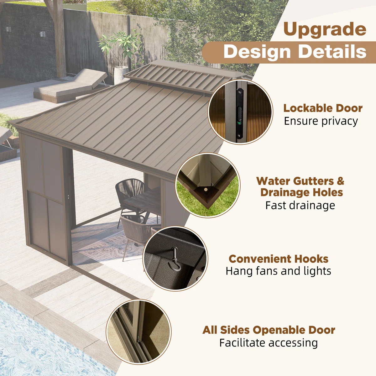 EROMMY 14 Ft. W X 12 Ft. D Outdoor Hardtop Gazebo, Double Top Galvanized Steel Roof Aluminum Sunroom - Image 6