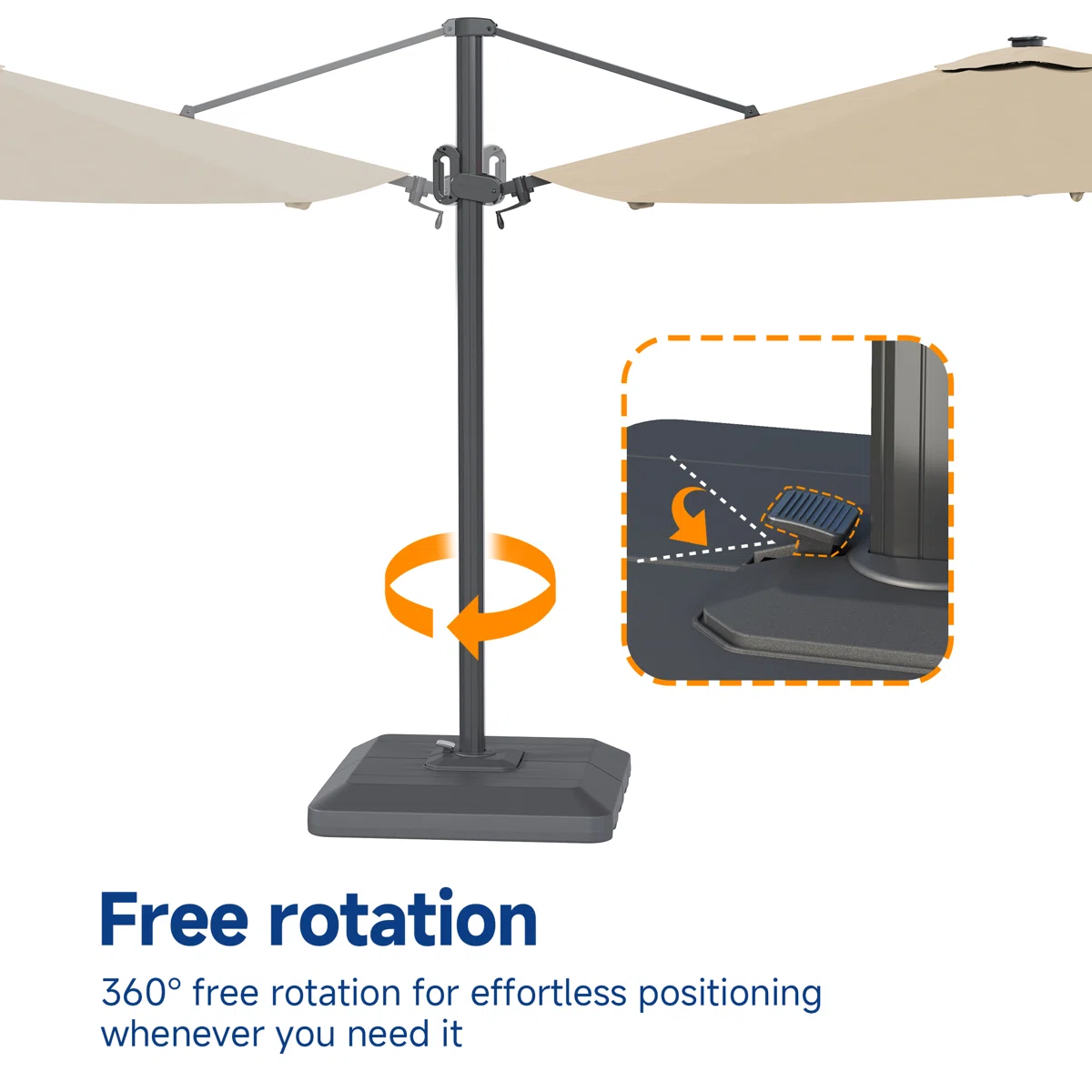 Latitude Run® 11′ Patio Cantilever Umbrella with Wind-Vent, 240g Solution-Dyed Fabric, Solar LED Lights and Weighted Base Included - Image 3