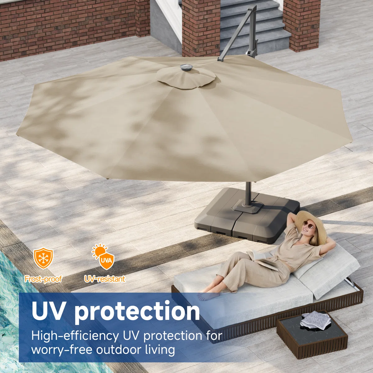 Latitude Run® 11′ Patio Cantilever Umbrella with Wind-Vent, 240g Solution-Dyed Fabric, Solar LED Lights and Weighted Base Included - Image 5