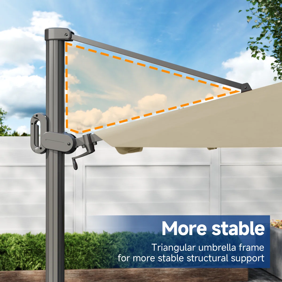 Latitude Run® 11′ Patio Cantilever Umbrella with Wind-Vent, 240g Solution-Dyed Fabric, Solar LED Lights and Weighted Base Included - Image 7