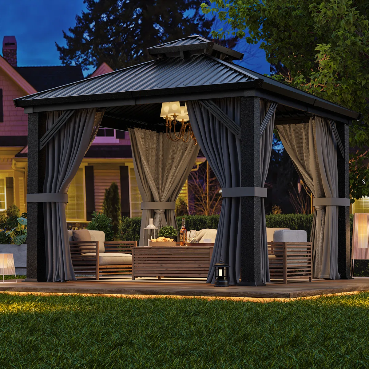 Polar Aurora 10 x 10 ft. Heavy-Duty Aluminum Frame Outdoor Gazebo with Double-Layer Galvanized Steel Roof, All-Weather Metal Gazebo Includes Curtains, Mesh Netting and Anchor Kit for Patio & Backyard - Image 2