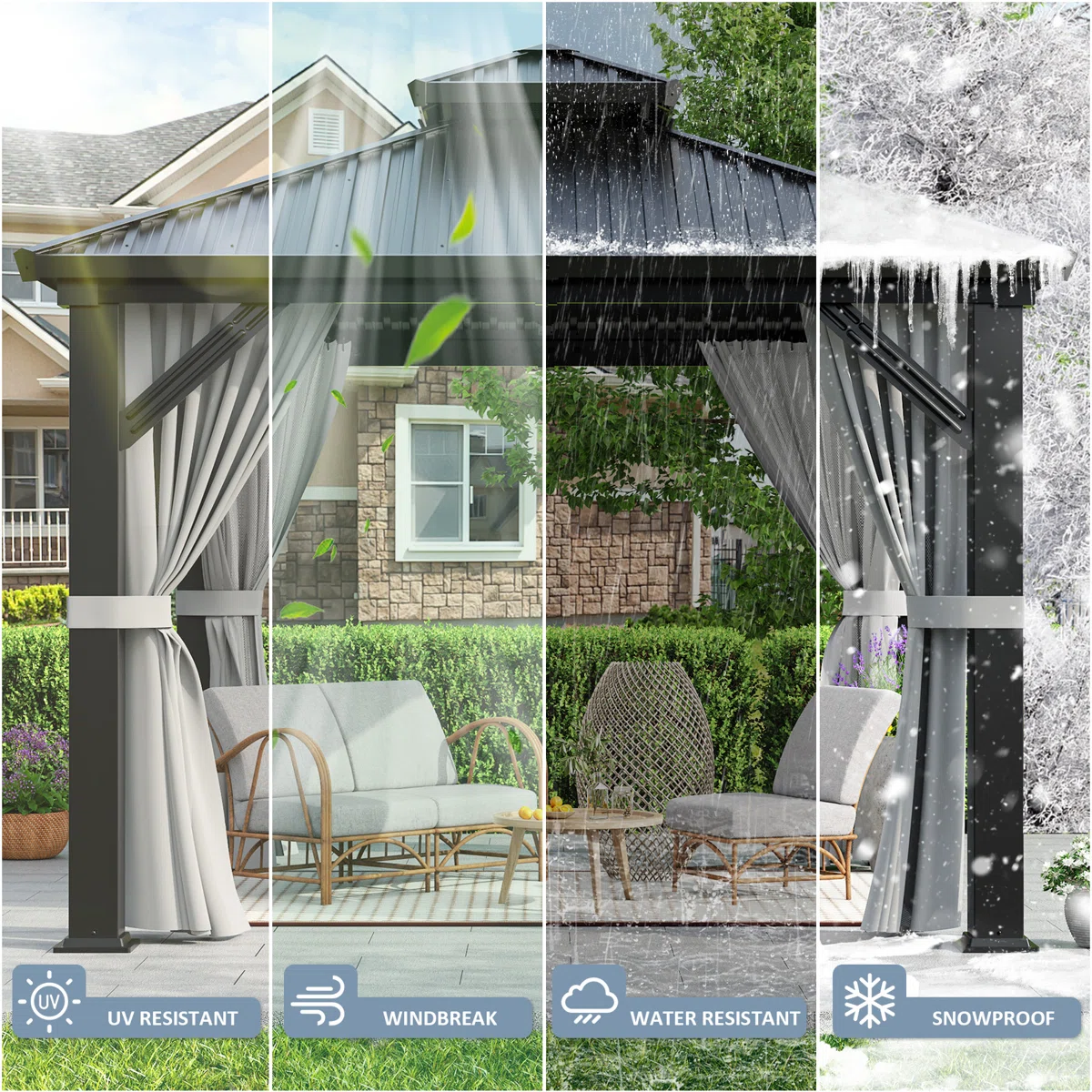 Polar Aurora 10 x 10 ft. Heavy-Duty Aluminum Frame Outdoor Gazebo with Double-Layer Galvanized Steel Roof, All-Weather Metal Gazebo Includes Curtains, Mesh Netting and Anchor Kit for Patio & Backyard - Image 3