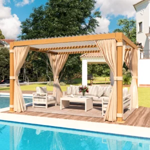 EROMMY 10X12 Pergola with Adjustable Louvered Roof – Wood Grain