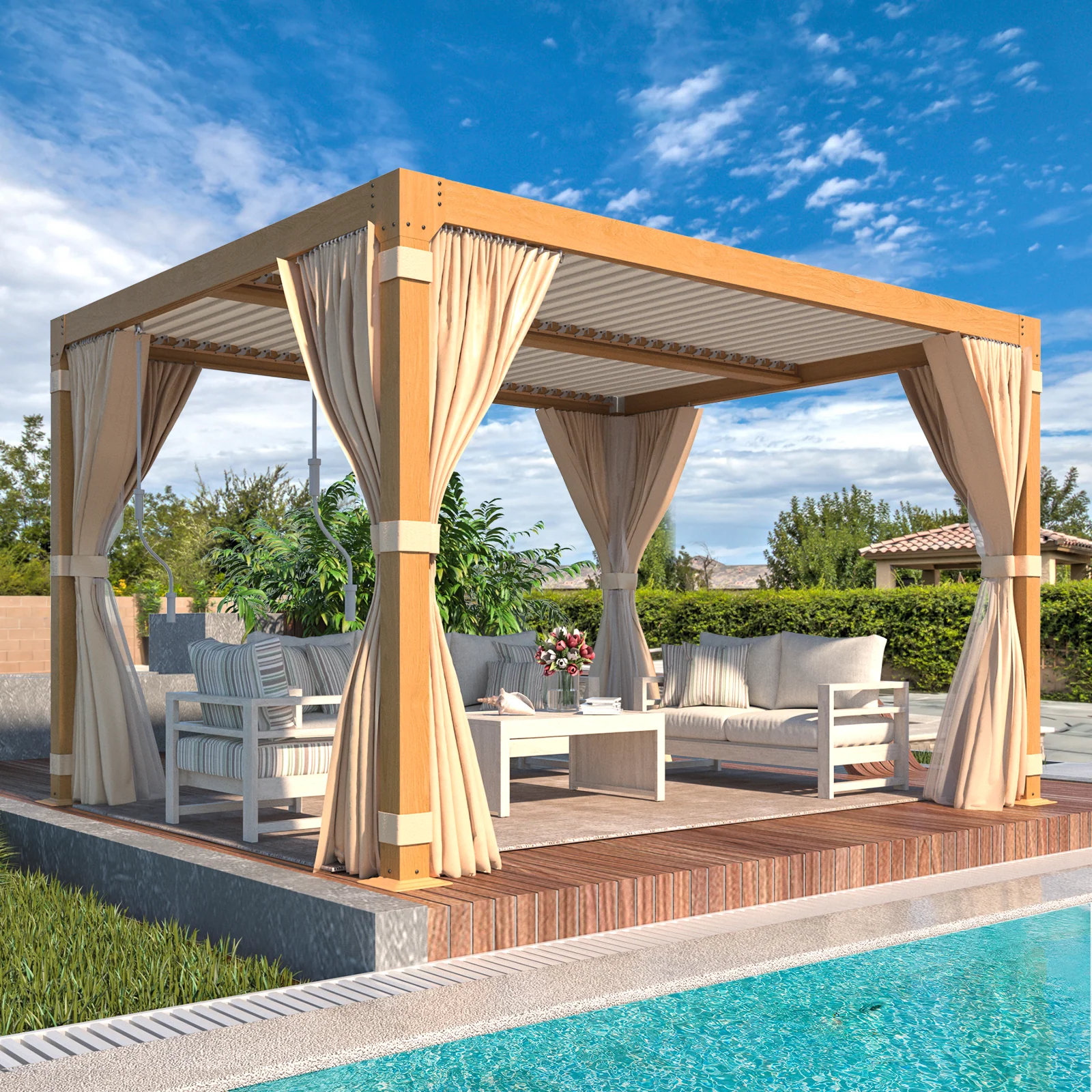 EROMMY 10X12 Pergola with Adjustable Louvered Roof – Wood Grain - Image 2