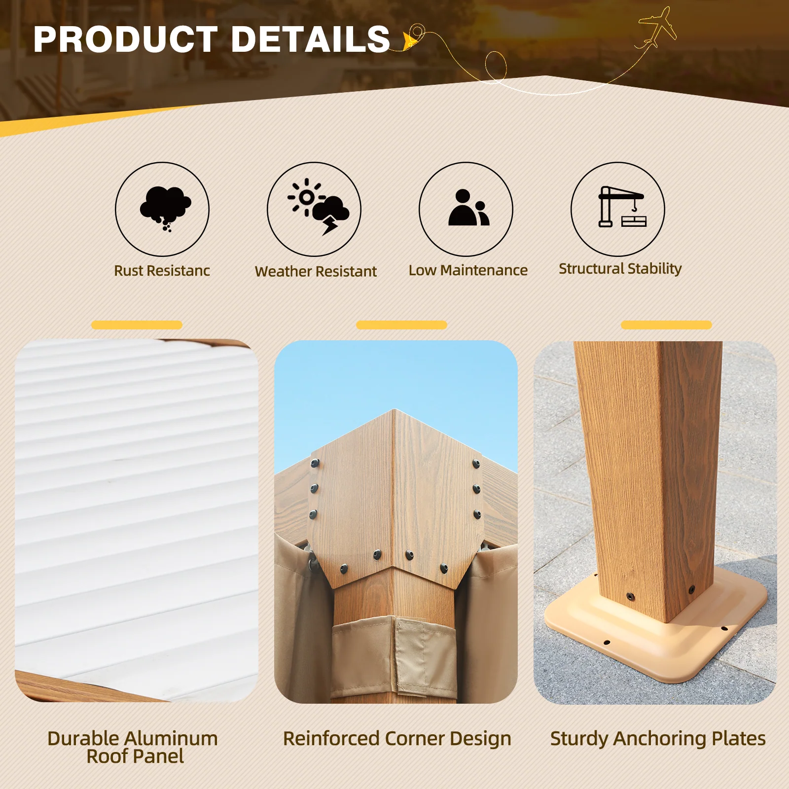 EROMMY 10X12 Pergola with Adjustable Louvered Roof – Wood Grain - Image 4