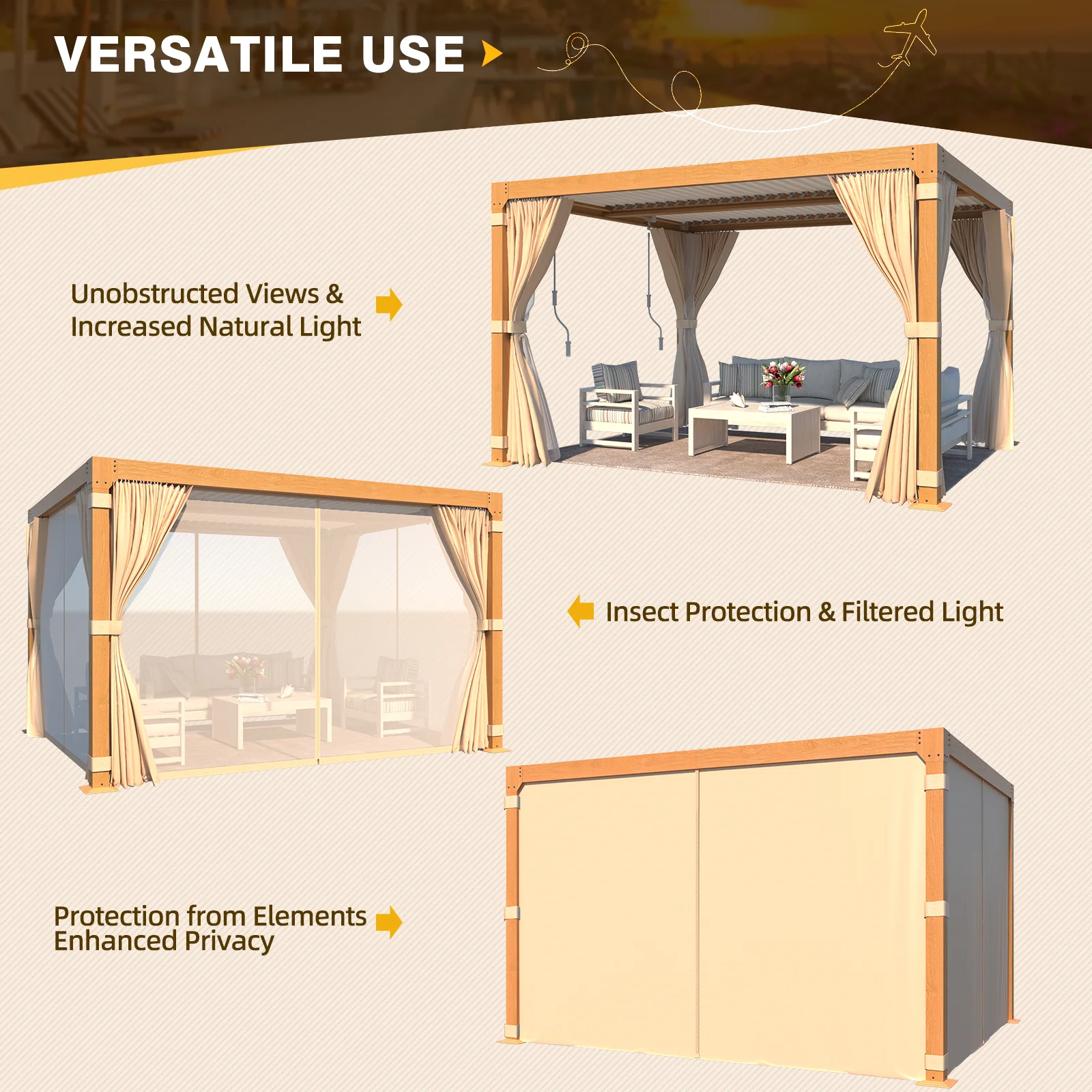 EROMMY 10X12 Pergola with Adjustable Louvered Roof – Wood Grain - Image 5