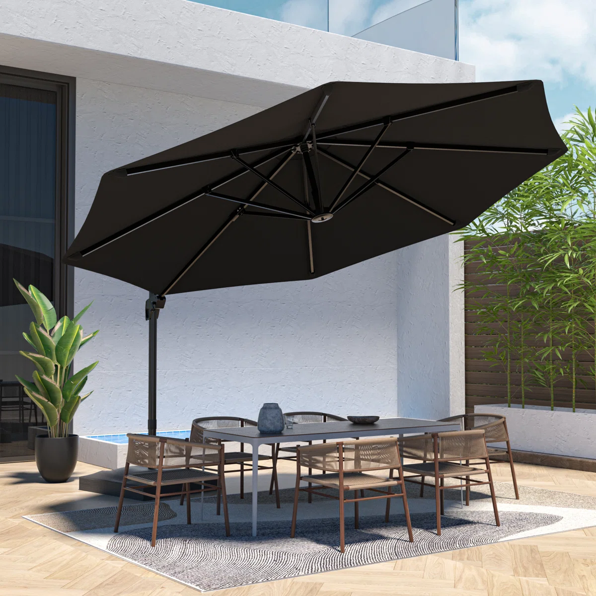 Freeport Park® Cathleen 11′ Cantilever Umbrella with Base