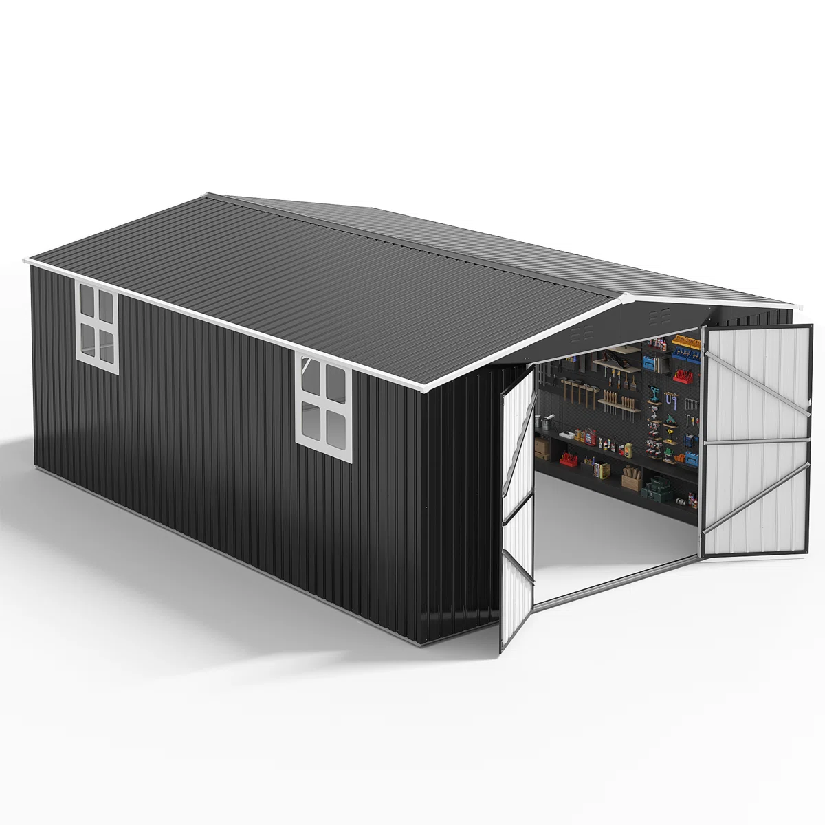 Polar Aurora 12 ft. W x 18 ft. D Large Outdoor Metal Shed, All-Steel Construction with Windows and Lockable Doors