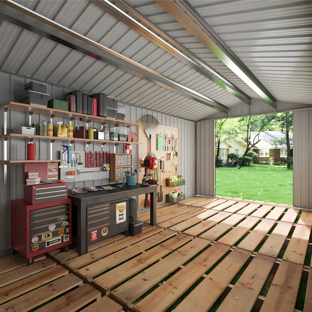 Polar Aurora 12 ft. W x 18 ft. D Large Outdoor Metal Shed, All-Steel Construction with Windows and Lockable Doors - Image 6