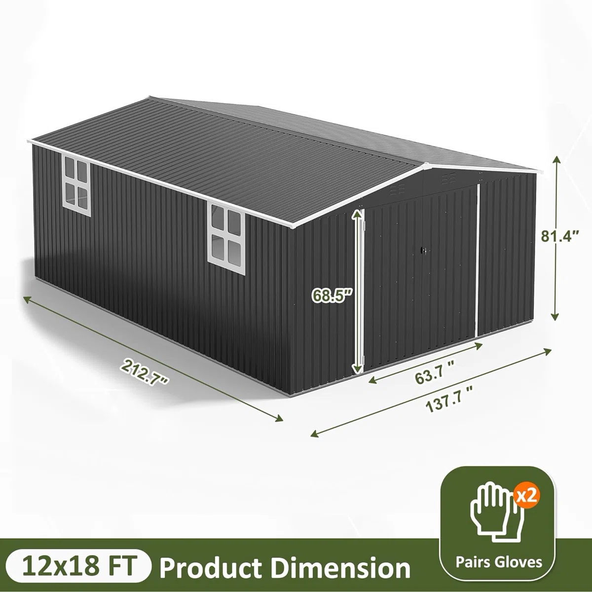 Polar Aurora 12 ft. W x 18 ft. D Large Outdoor Metal Shed, All-Steel Construction with Windows and Lockable Doors - Image 7