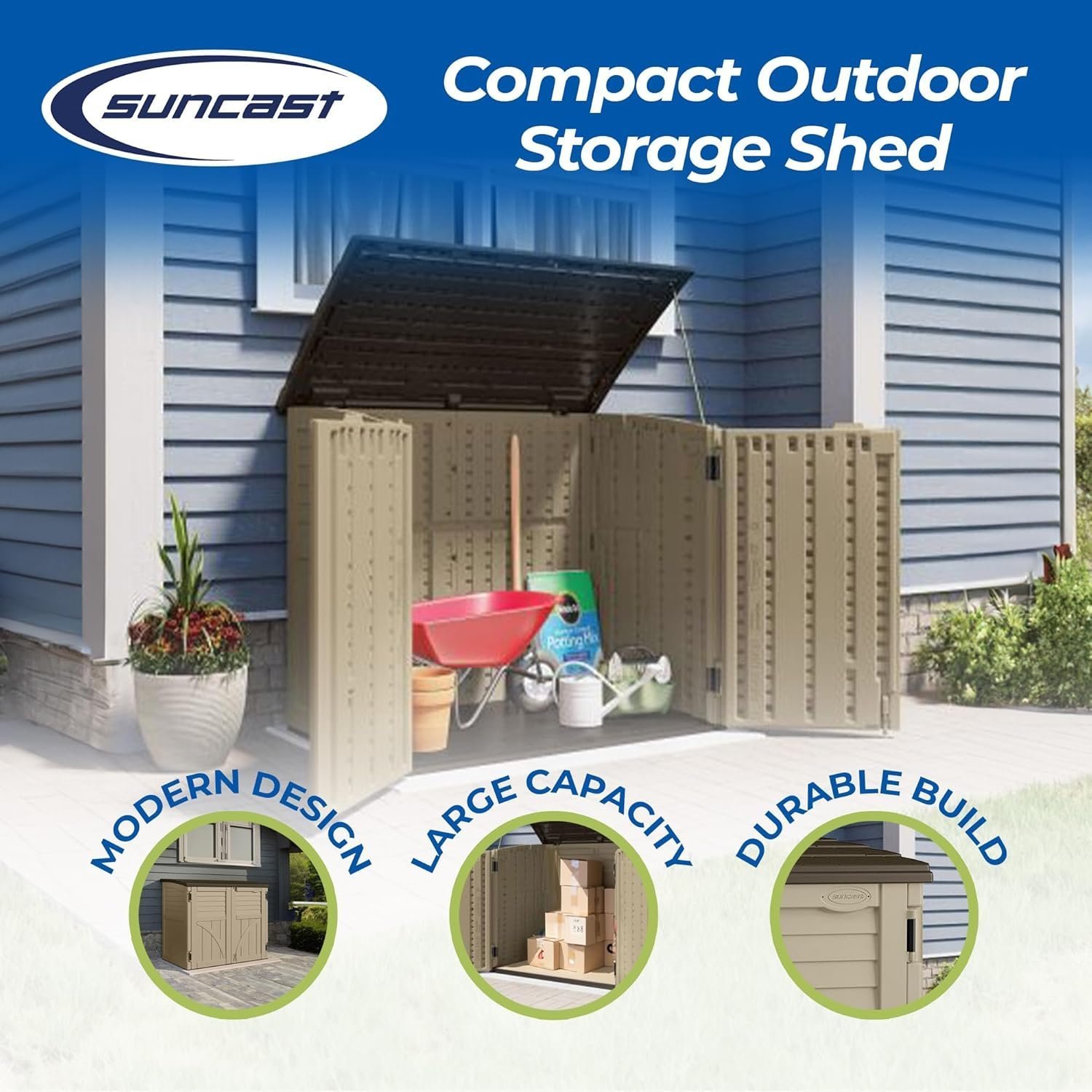 Suncast 34 Cu Ft Horizontal Resin Storage Shed – Outdoor Storage Shed with Floor Included, Lockable, Weatherproof, Fits Small - Image 10