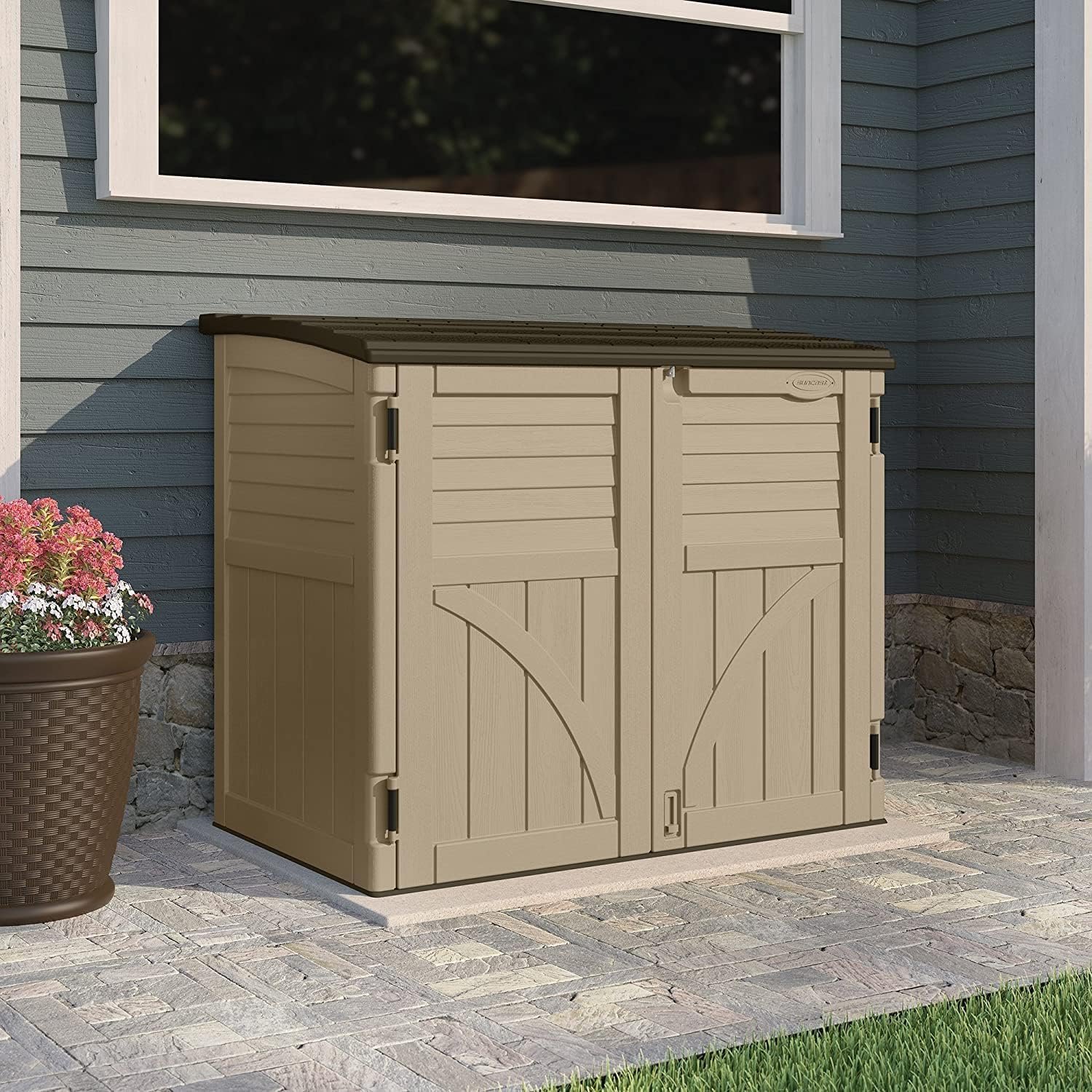 Suncast 34 Cu Ft Horizontal Resin Storage Shed – Outdoor Storage Shed with Floor Included, Lockable, Weatherproof, Fits Small - Image 8