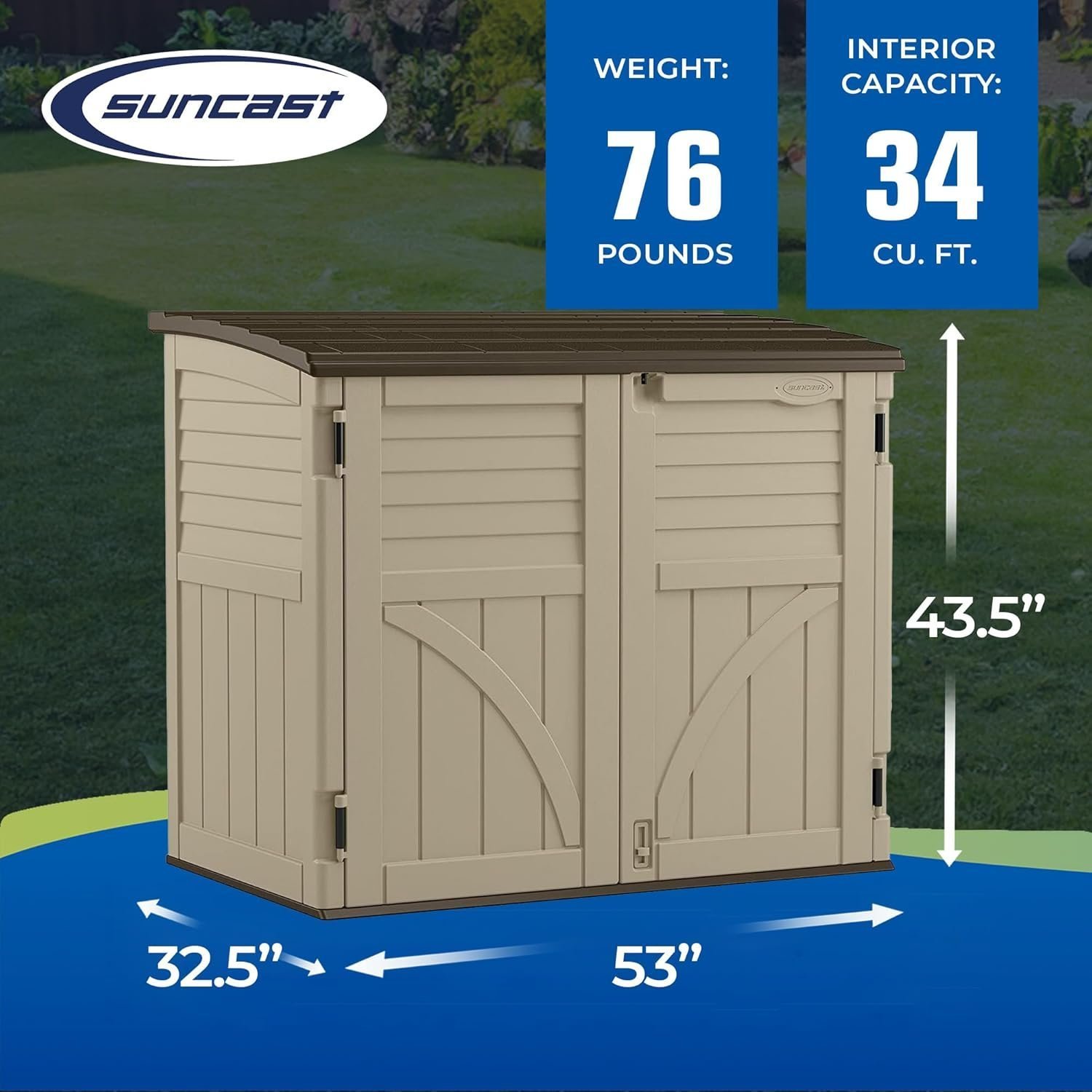Suncast 34 Cu Ft Horizontal Resin Storage Shed – Outdoor Storage Shed with Floor Included, Lockable, Weatherproof, Fits Small - Image 9