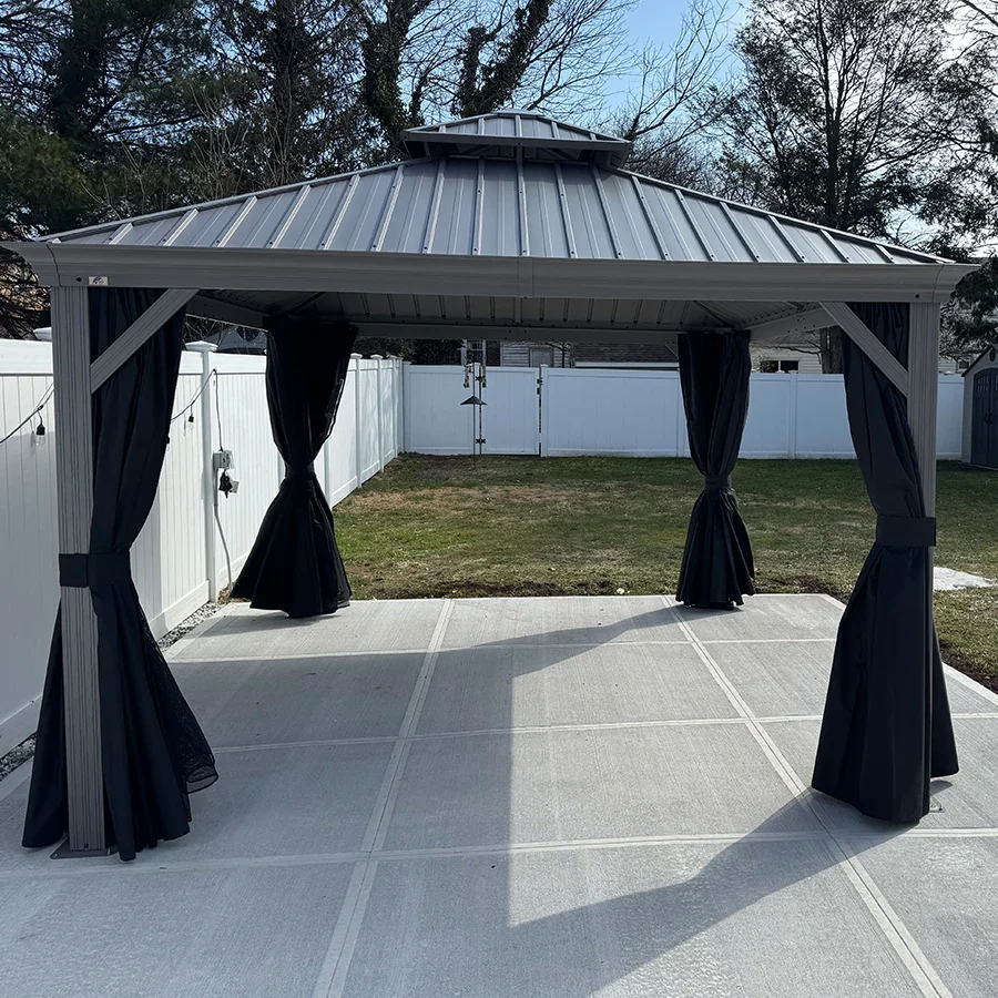 PURPLE LEAF Patio Gazebo for Pool Light Grey Hardtop Galvanized Steel Roof with Upgraded Curtains - Image 2